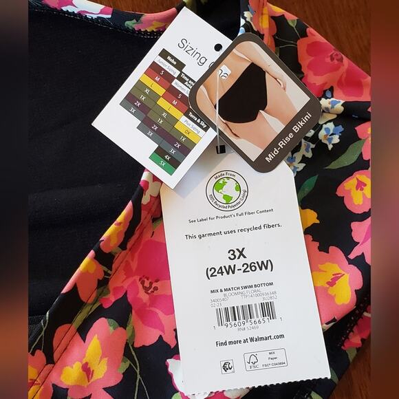 Time and Tru NWT swim suit magenta and floral removable pads mid rise bikini 3X - Picture 14 of 14